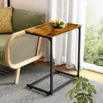 Wooden & Metal C Shaped Bedside Tables for Bedroom Telephone Table End Table for Living Room Flower Pot Night Stand Table Accent Table Office Furniture for Home (Brown)