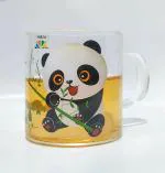 MiRiM Cute Baby Panda Printed Transparent Glass Coffee/Milk Mug/Cup Gift 335ml (Set of 2)