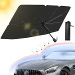 COSYSMART Umbrella Car Sun Shade Windshield with Carbon Fiber Frame | Front Car Window Shades with Upgraded 10-Ribs Design | Foldable Sun Visor for Car with Multi-Layer Polyester Material
