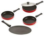 Nirlon 4 pcs of Red, Black Heat Resistance Pot and Pans Cookware Combo Set Standard