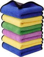 Neekshaa Microfiber Cleaning Cloth for Car & Motorbike, for Home & Kitchen, Mobile, Laptop, Office- Lint Free Dual Layer Ultra-Thick Super Absorbent Towel- Size- (30 x 40 cm) Multicolor-Pack of 6