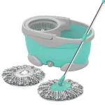 Spotzero By Milton Maxx Spin Mop with Four Wheels, Aqua Green (Plastic Wringer, 1 Refill)