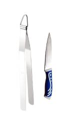 Urban Buy Stainless Steel Roti Chimta Tong With Kitchen Vegetables Cutting Heavy Knife and Multicolour, Pack of 2