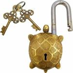 GURU JEE Solid Brass Turtle Padlock with 2 Keys, Beautiful Fully Functional Lock, Sturdy Eye-Catching Detailed Design Gifts Showpiece