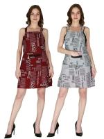 Tolexo Maroon and Light Blue Printed Waterproof Apron (Pack of 2)