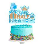 Zyozique Half Birthday Cake Topper, Happy 1/2 Birthday Cake Topper, Baby Boy 1/2 Birthday Decorations, Baby Shower for Children 6 Month Birthday Party Decoration Supplies Blue
