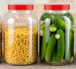 Piramal Glass Round Shape Clear Aahar Jars and Containers for Kitchen Pantry, Snacks, Masala, Pickles, Dry Fruits, and Coffee Beans Storage with Red Color Plastic Lid (3KG, Set Of 2)