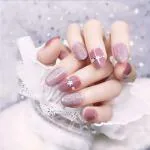 Secret Lives Acrylic Designer Cats Eye Artificial Extension Pink Color 3D Pearl and Flower Fake Nails Design 24 pcs Set with Manicure Kit