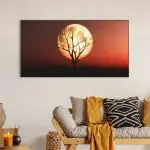 CREATIVEDECORE Landscape-With-Old-Tree-Silhouette-Against-Red-Moonlit-Sky Canvas Wall Painting For Living Room, Bedroom, Office. | Size-(18x36)