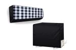 The Furnishing Tree Hitachi Kiyora 1.5 Ton White and Black Gingham PVC Indoor and Outdoor Split AC Cover Set (25.4 x 104.1 x 34.3 cm) (Black_No35)