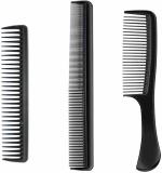 Xester Black Plastic Anti-Static Wide Tooth Comb Rat Tail Comb Heat Resistant Barber Fine And Wide Tooth Comb (Pack Of 3)