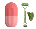 ShopiMoz Ice Cube Roller Massage And 100% Natural Jade Roller with Gua Sha Stone Set Facial Roller For Skin Eye Neck Body