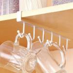 Desi Rang White 6 Hooks Cups, Mugs, Scissor, Spatula, Clothes Under Shelf Hook