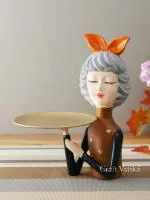 CraftVatika Girl with Tray Statue, Lady with Plate Sculpture Figurines for Home Decor