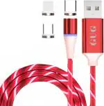 GUG Red Led Flowing 3A Fast Charging Phone Cable 3In1 Led Magnetic Cable 1 M Magnetic Charging Cable For All Vivo, Oppo, Samsung, Gionee, Mi, Vivo, One Plus And Boat