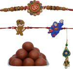 Yuvraj 1 Couple Rakhi, 2 Kids rakhi set With Mithi Gulab jamun 1 kg pack , Roli chawal pack