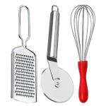 DreamBasket Stainless Steel Cheese Grater & Pizza Cutter & Egg Whisk for Kitchen