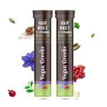 Vegan Greens Hair & Nails Vitamins with DHT Blocker, Biotin, Omega 3, Zinc. 37 Key Ingredients. For Hair Growth, Hair Loss Control, Stronger Nails. For Men & Women (50 Effervescent Tablets, Orange)