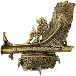 Kraftlik Handicrafts Bronze Key Holder | Jai Shree Krishna Key Hanger Aluminium 3 Hooks (Golden)