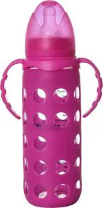 Naughty Kidz Pink Borosilicate Handy Glass Baby Feeding Bottle with Ultrasoft LSR Nipple 250ml