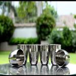 KROWN Stainless Steel Hand Hammered Design Heavy Gauge Drinking Glass Diameter 8cm