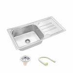 LIPKA Premium 1mm Thick Stainless Steel | Square Single Bowl Kitchen Sink with Drainboard (42x20x9) Inches | Glossy Finish with Waste Pipe & Sink Coupling