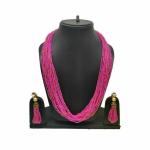 Ashish Export - Handcrafted Contemporary Beeded Jwellery 24 Line Necklace Earring Set for Women & Girls_Pink