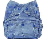 Bumberry Baby Denim Print Sleeper Diaper for Night Adjustable Size Washable with Attached 2 Wet Free Inserts (3-36 Months)