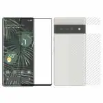 Kite Digital Google Pixel 6 Pro Back Screen Protective Film Carbon Fiber Skin Transparent Sticker + [Black] Tempered Glass Screen Protector with Edge to Edge Coverage