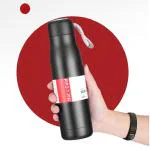 Giftana Sports Water Bottle 500ml, Stainless Steel Side Rope Fridge Water Bottle, BPA Free, Double Wall Insulated, Hot & Cold for Hours, Perfect for Biking, Backpack, Camping, Office or Car - Black