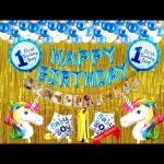 SV Traders 1st Birthday decoration For Boys/Blue Theme/Unicorn Theme Combo Kit Of 70 pcs