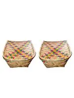 Raj Furniture Bamboo Moram/Muram/Soop/Sup for Chhath Puja and Kitchen, Multicolour (Pack of 2)