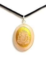 Astroghar Rose Quartz Crystal Oval Ganesh Ji Engraved Base Metal Pendant For Men And Women