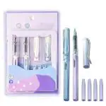 SAMVARDHAN Plastic Fountain Pen Set with Replaceable Cartridge, Stylish Classic Design, Easy to Refill, Medium Nib, Fancy Pen for Girls, Stationery Gift for Kids, Blue Ink,