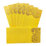 Alvika - Pack of 25 Matellic Bright-Yellow Colourful Designer Shagun Lifafa/Money Gift Envelope with Golden Ambi for Gifting Money on Wedding, Birthday & Any Other Occasion