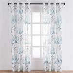 Urban Space Sheer Linen Curtains for Door , Light Filtering Linen Textured Curtains for Bedroom, Set of 2 Curtains with Rod Pocket, Christmas Tree Blue ( Door - 7 feet x 4.5 feet )