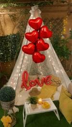 Hemito Rubber Red Theme Valentine Day Decoration,,Heart Shape Balloon,Love Foil Balloon,Net Curtain Cloth With Led Light For Backdrop (Set Of 11)