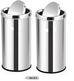 Mofna Silver Stainless Steel 80 L Round Shape Swing Dust Bin With Removable Lid - 14 Diameter X 28 Height (Set Of 2)