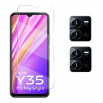 LEPIZ Vivo Y35 Screen Guard Combo - Pack 2pc Camera Glass Guard and Front Flexible Nano Glass