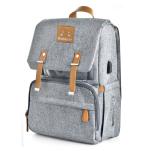Kiddale Baby Diaper Bag(backpack) for Mothers- Multifunctional, External Mobile Charging port & cable with Diaper Changing Station, Laptop Compartment, Insulated Pockets, Stroller Hooks-Grey