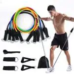 ShopiMoz 11 PCS Professional Resistance Bands Elastic Rubber Rope Sports Expander Rubber Bodybuilding Exercise Instruments Set (Multicolor)