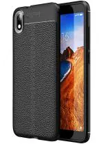 Golden Sands Slim Drop Tested Leather Texture Shockproof Armor TPU for Redmi 7a Mobile Phone/Xiaomi Redmi 7a Case Back Cover, Black