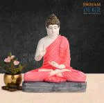 SWAYAM DECOR Polyresin Marble Lord Buddha Idol | Meditation Sculpture for Home Decor -16 Inch (Pink)