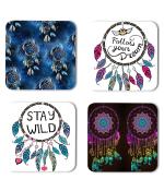 Whats Your Kick Dream Catcher Beautiful Design With Follow Your Dream Quotes Printed Set of 4 Coaster With Metal Stand