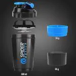 Shopeleven Protein Shaker Bottle with 3-Layer Twist and Lock Storage, 100% BPA-Free Leak Proof Fitness Sports Nutrition Supplements Non-Slip Mix Shake Bottle 500 ML