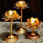 RITUALISTIC Golden New Desing Lotus Flower Shape Tea Light Votive Holder Stands Set