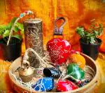 MIRAMAYEE Deepawali combo painting purse bell, a hanging garden cow bell, a decorative wall hanging, . Wooden tray is not part of the combo