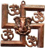 SP Handicrafts Copper Metal Swastika Om Ganesha Wall Hanging Showpiece, 22cm (Pack of 1)