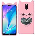 UNILORD Redmi 8A Dual Pink Silicone Love Cat 3D Heart Design Flexible Ear Cat Kitty Girls Back Cover Case