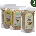 Farmbean Millets Combo Pack of 3 | White Jowar 1Kg, Yellow Jowar 1Kg, Bajra 1kg| Natural Grains Unpolished Millets| Low GI Rice | Nutrient Powerhouse, High Protein & More Fibre than Rice
